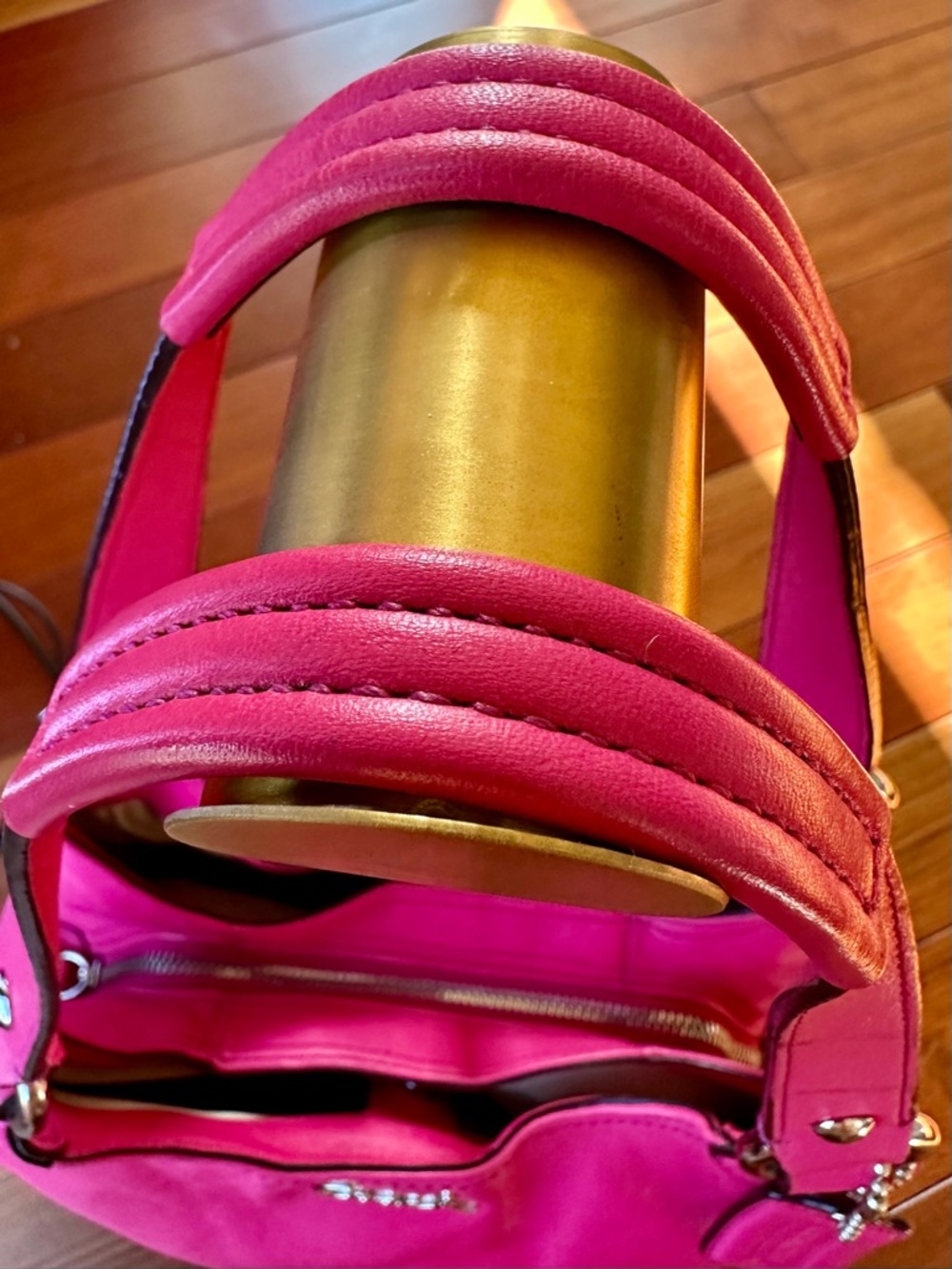 Coach Ashley Leather Hobo Shoulder Bag in Fuchsia with Tan Satin Interior - Picture 6 of 14